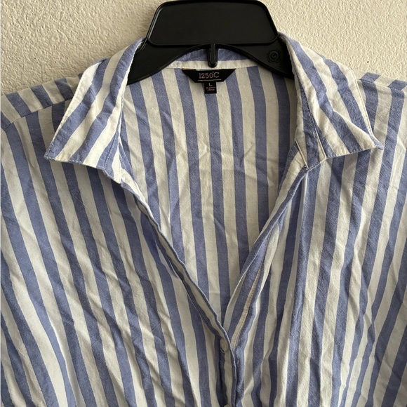 1250C Buttons Down Blue Striped Women's Top L - Picture 5 of 9